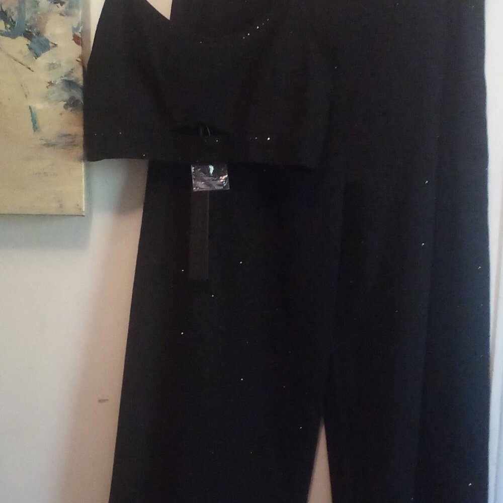 House of Harlow 1960 2PC Black on Black Crystals Denim Crop Top Pantsuit (10)NWT - Picture 10 of 14